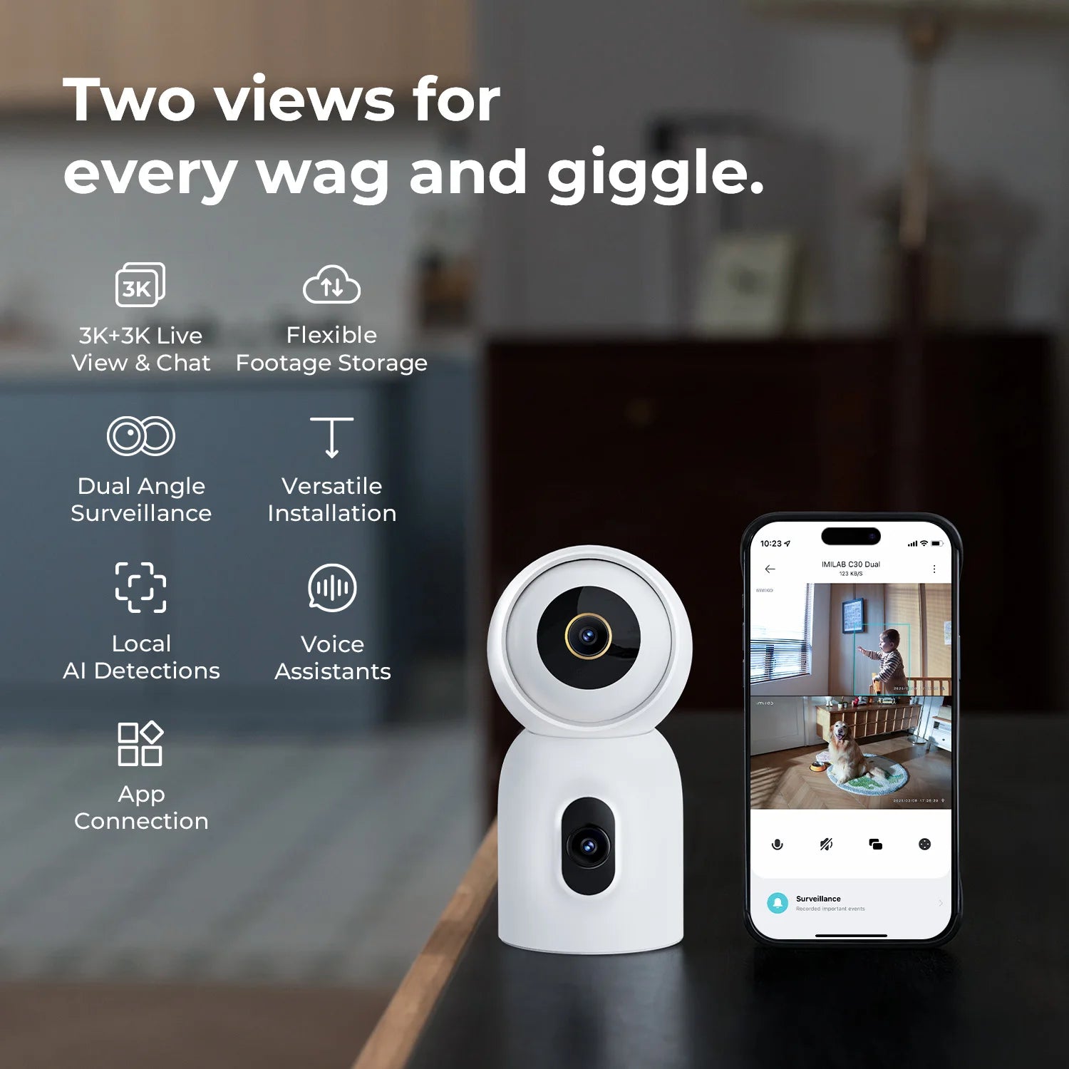IMILAB C30 Dual 3K Indoor Security Camera with 360° Coverage