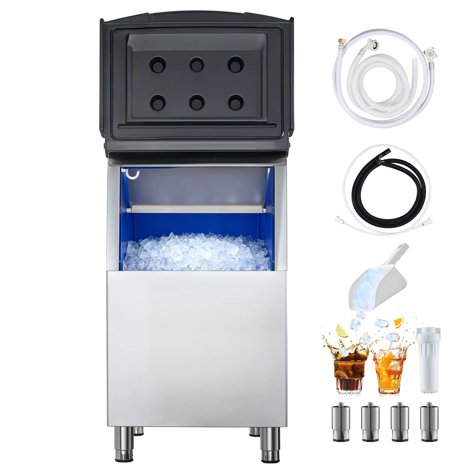 Machine à glaçons commerciale 250LB avec bac de stockage et filtre à eau