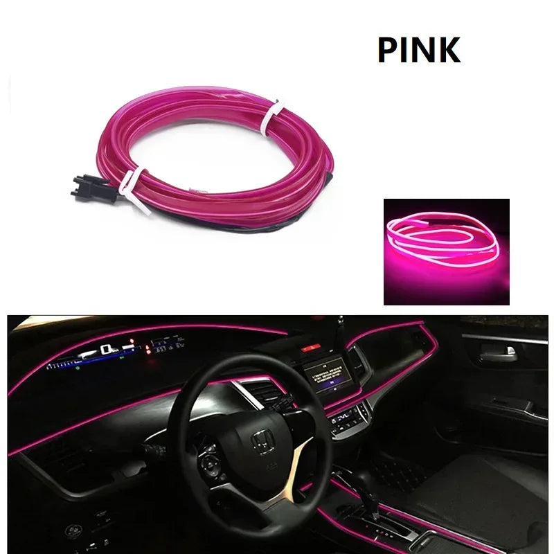 Car Interior Decorative Lamps Strips 1M 2M 3M 5M Atmosphere Lamp Cold Light Decorative Dashboard Console Auto LED Ambient Lights 