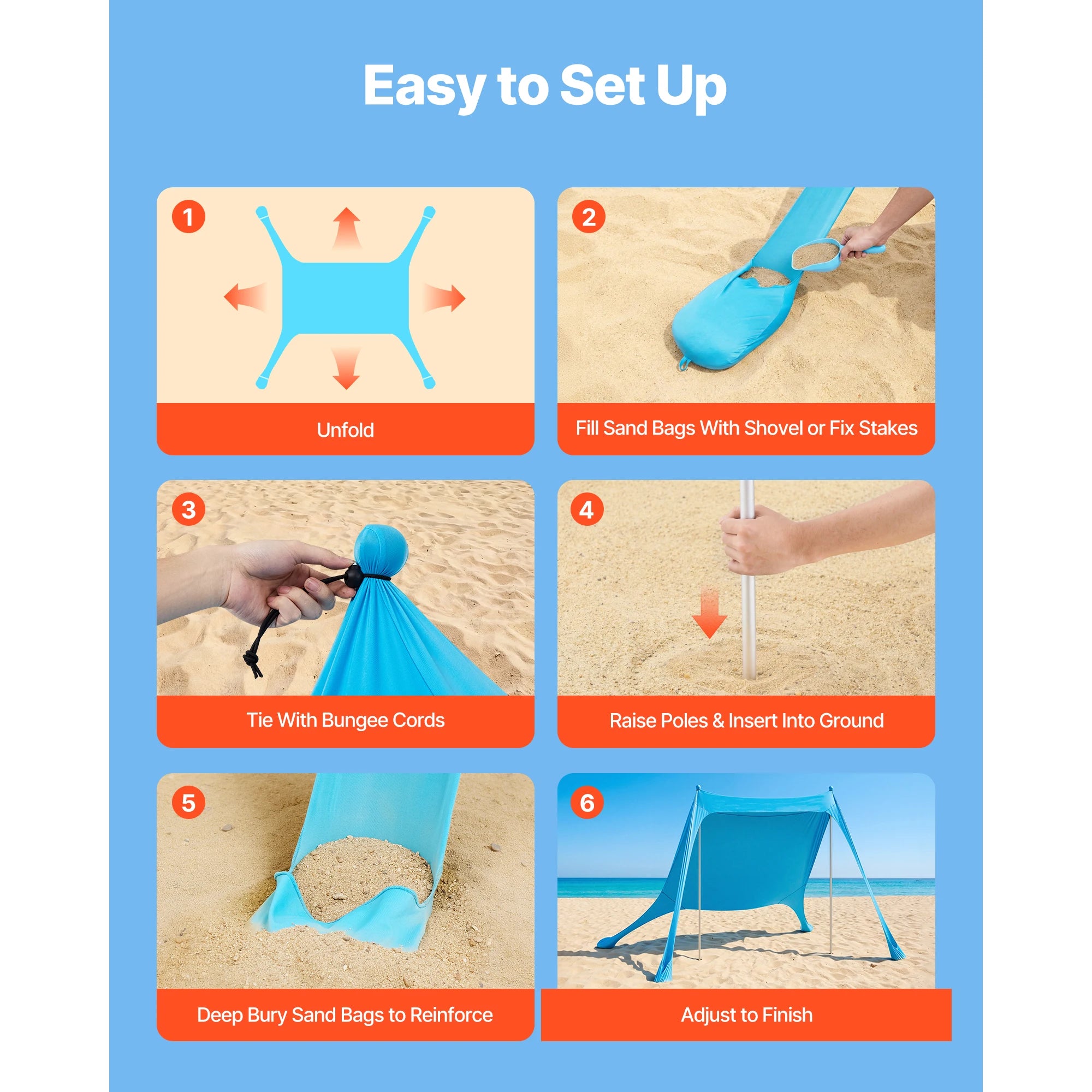 Tente de plage abri solaire UPF50+ auvent pop-up pour 3 à 4 personnes