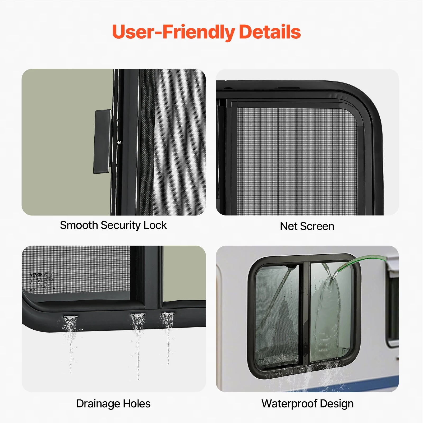 Tinted RV Sliding Window with Screen & Lock for Camper Trailer