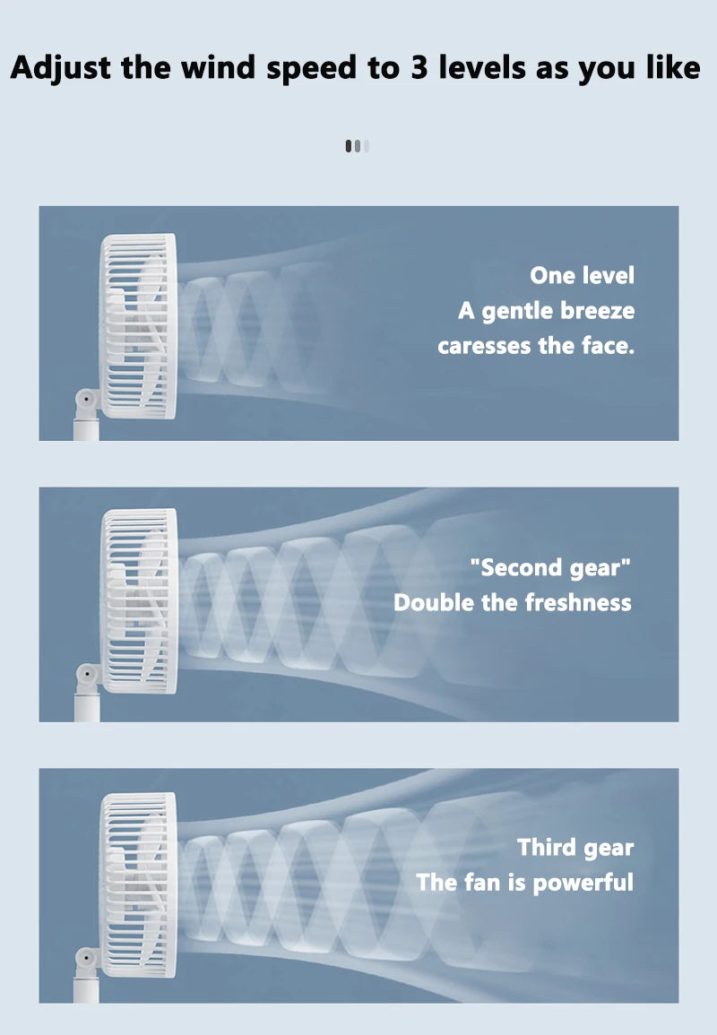 Ventilatore da scrivania pieghevole USB portatile con 3 velocità e timer
