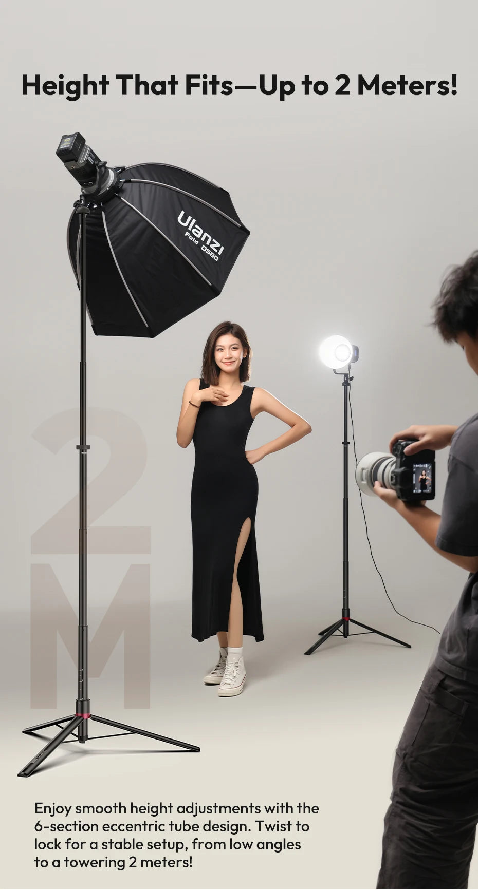 Ulanzi AT-05 2M Heavy Duty Light Stand Foldable Tripod with 1/4" Universal Mount for Photography Video Lights Cameras Livestream 