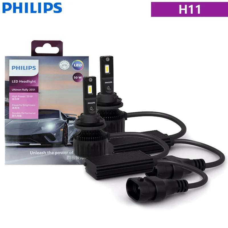 Philips Ultinon Rally 3551 H7 H4 H11 HB3 HB4 HIR2 LED Headlight 100W 9000LM High Power Super Bright Car Light 6500K White Lamps