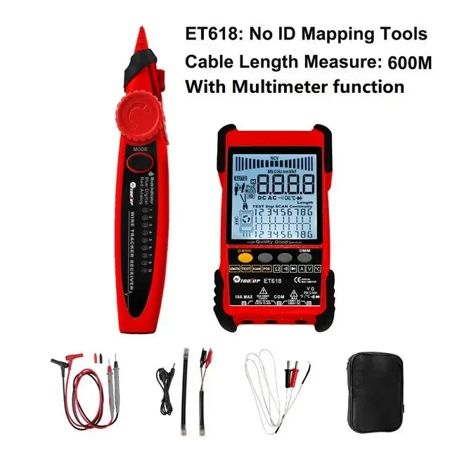 TOOLTOP Network Cable Tester Multimeter Lan Cable Tracking POE Test 400M/600M Length Measure Sensitivity Adjustable Line Tracker 