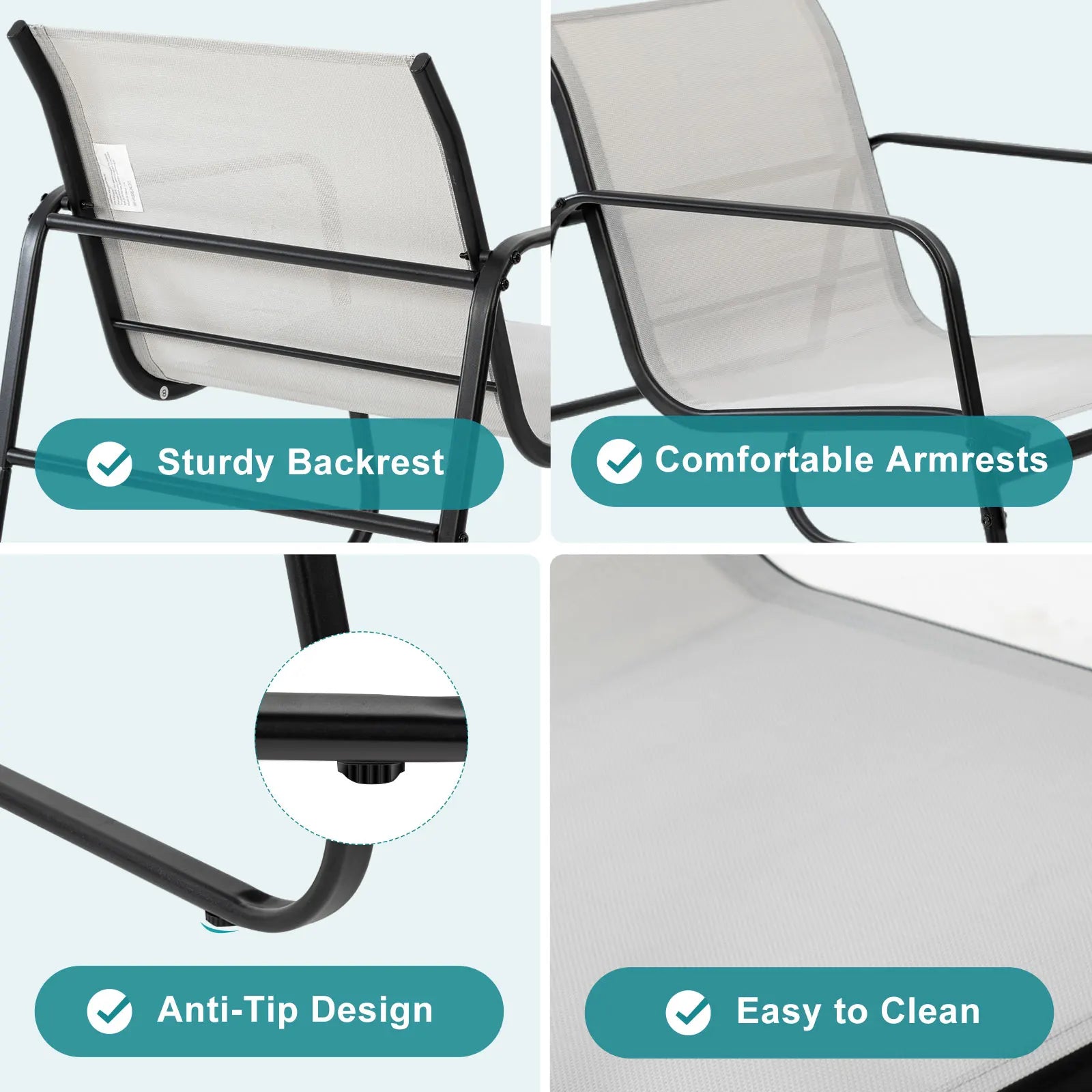 3-Piece Outdoor Patio Furniture Set with Metal Frame & Mesh Seats