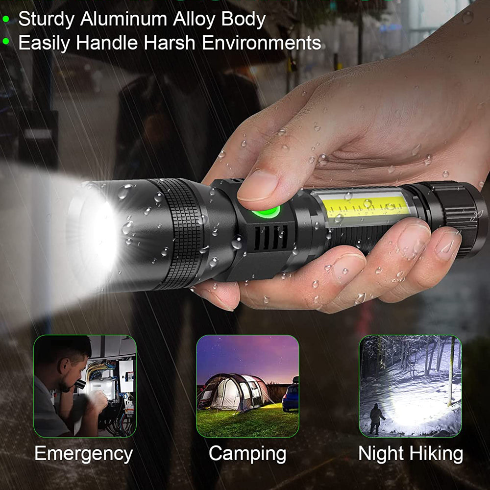 Rechargeable LED and UV Flashlight with COB Light