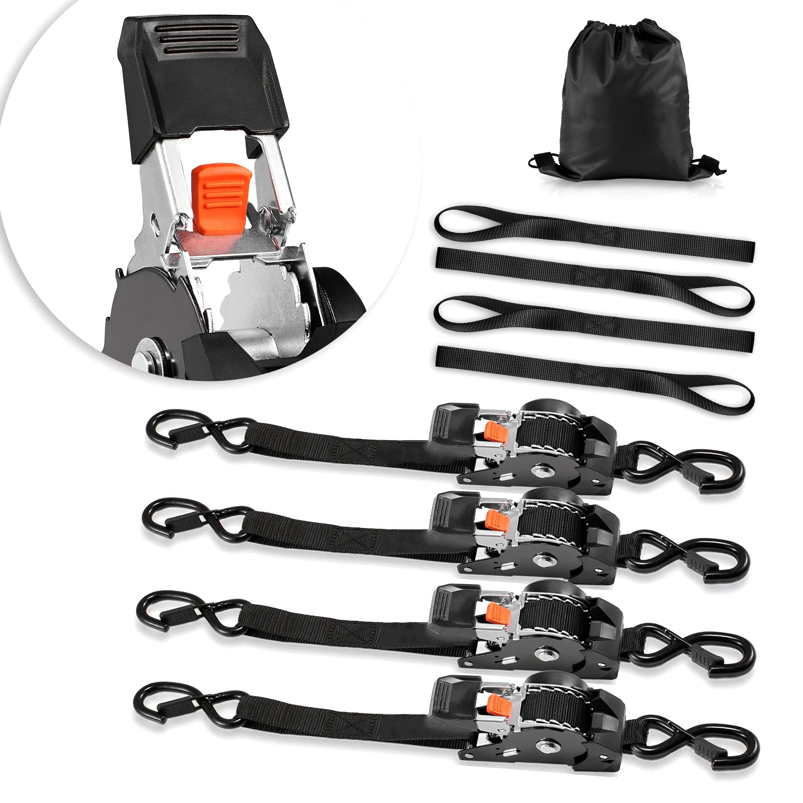 SucceBuy 4 Pack 1in x 6ft Retractable Ratchet Straps Tie Down Straps with S Hooks Tie Down Ratcheting for Moving Trailers