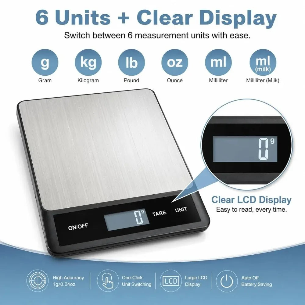 Waterproof Digital Kitchen Scale 10kg 1g with LCD Backlit Display