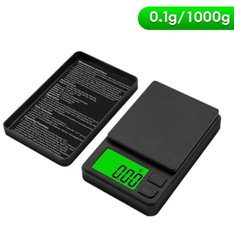 Precision Pocket Scale 1000g X 0.1g - Digital Gram, Food, Jewelry, Ounces/Grains Scale with Backlit LCD - Mini Scale for Travel 