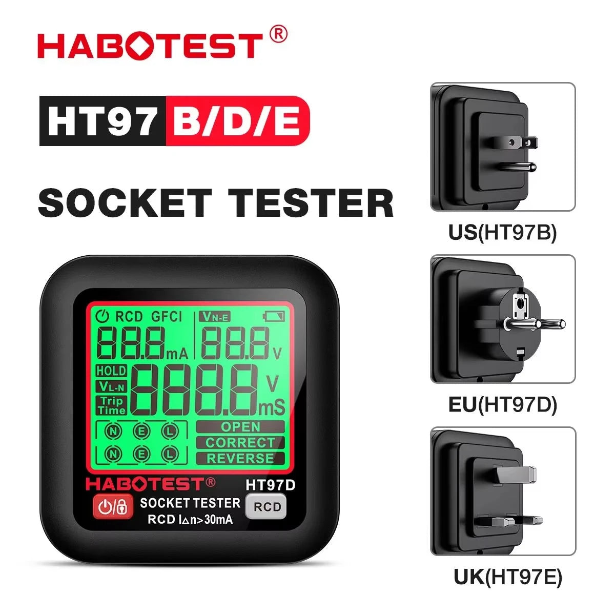 HT97 Digital Socket Tester - Regional Plugs