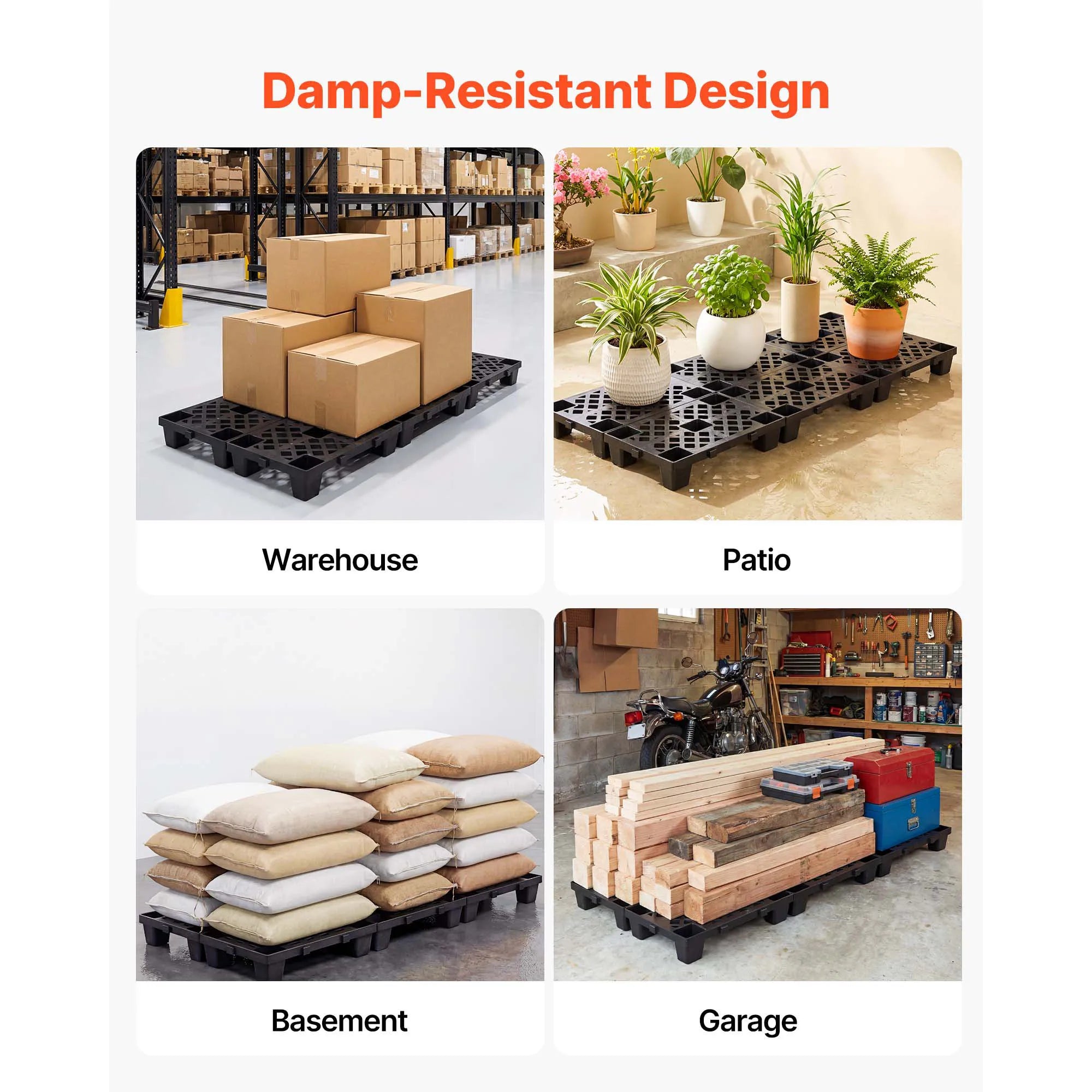 6pcs Plastic Storage Pallets HDPE Grid Base for Basement & Warehouse