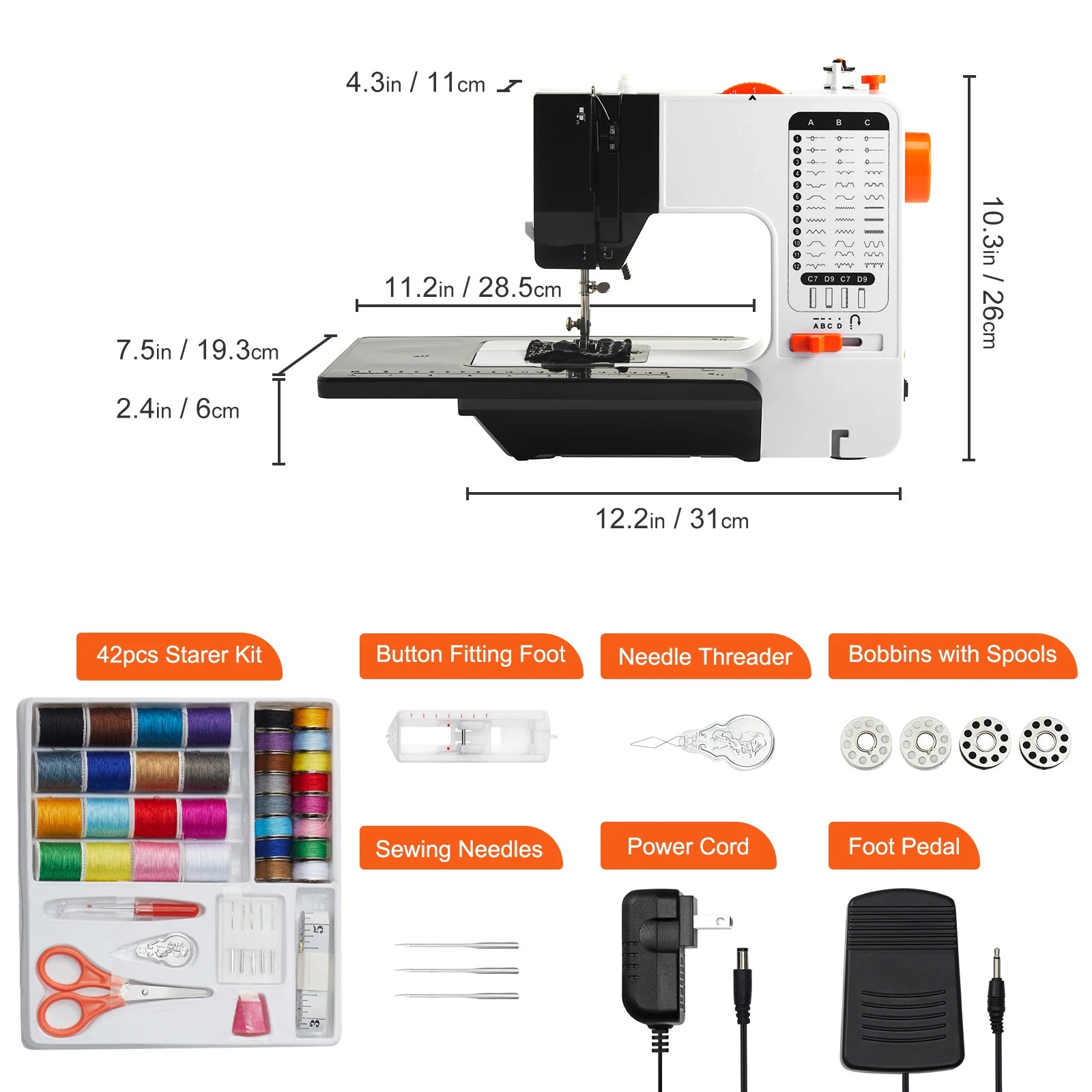 Portable Sewing Machine with 38 Stitches & Dual Speed Control