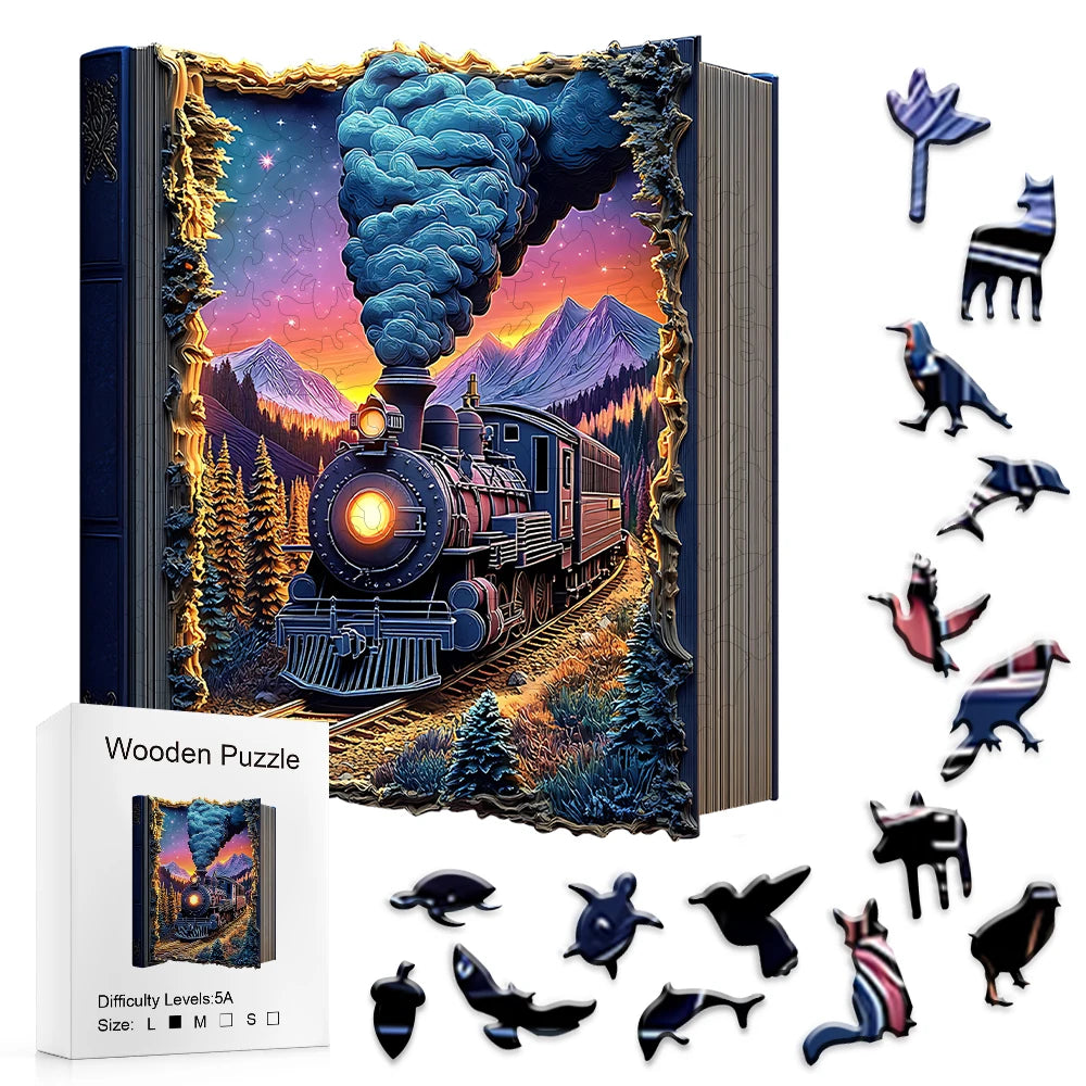 Wooden Train Jigsaw Puzzle with Shaped Pieces