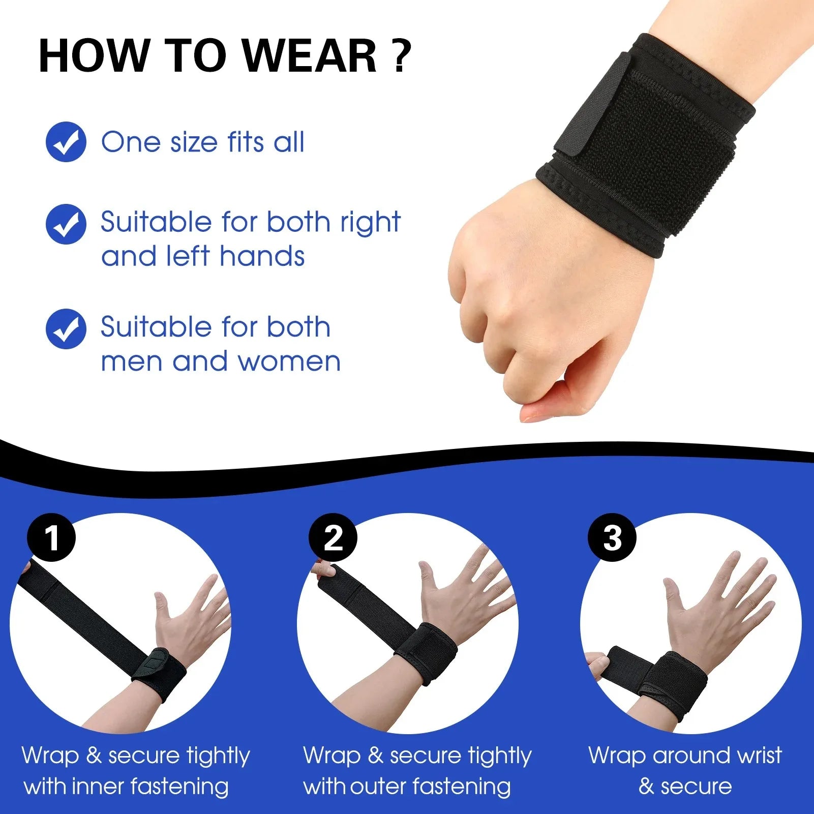 Wrist Support Brace Wrist Stabilizer Adjustable Wrist Bandages Protector Left/Right Hand Wrist Wraps Fitness Office Pain Relief 