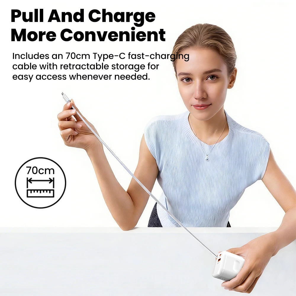 USB Wall Charger with Retractable USB-C Cable