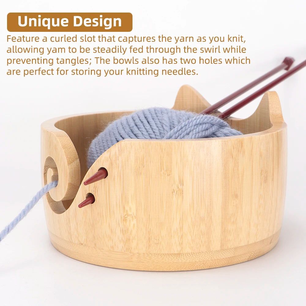 Wooden Cat-Ear Yarn Bowl