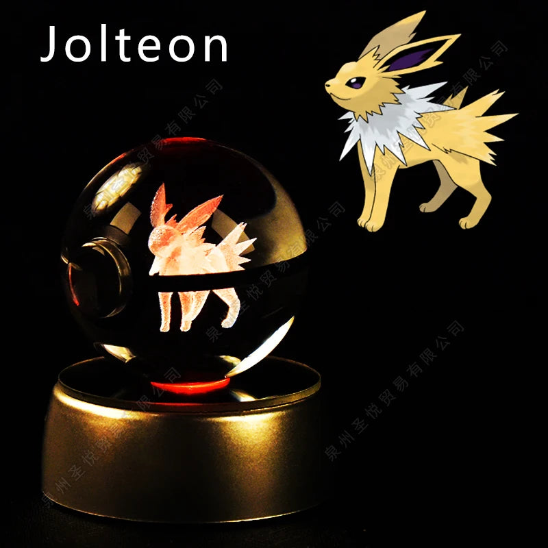 Pokemon Crystal Ball 3D Pikachu Gengar Mewtwo Night Light Lamp Pokeball 3D Glass Pokemon Crystal Ball Statue Kids Birthday Gift 
