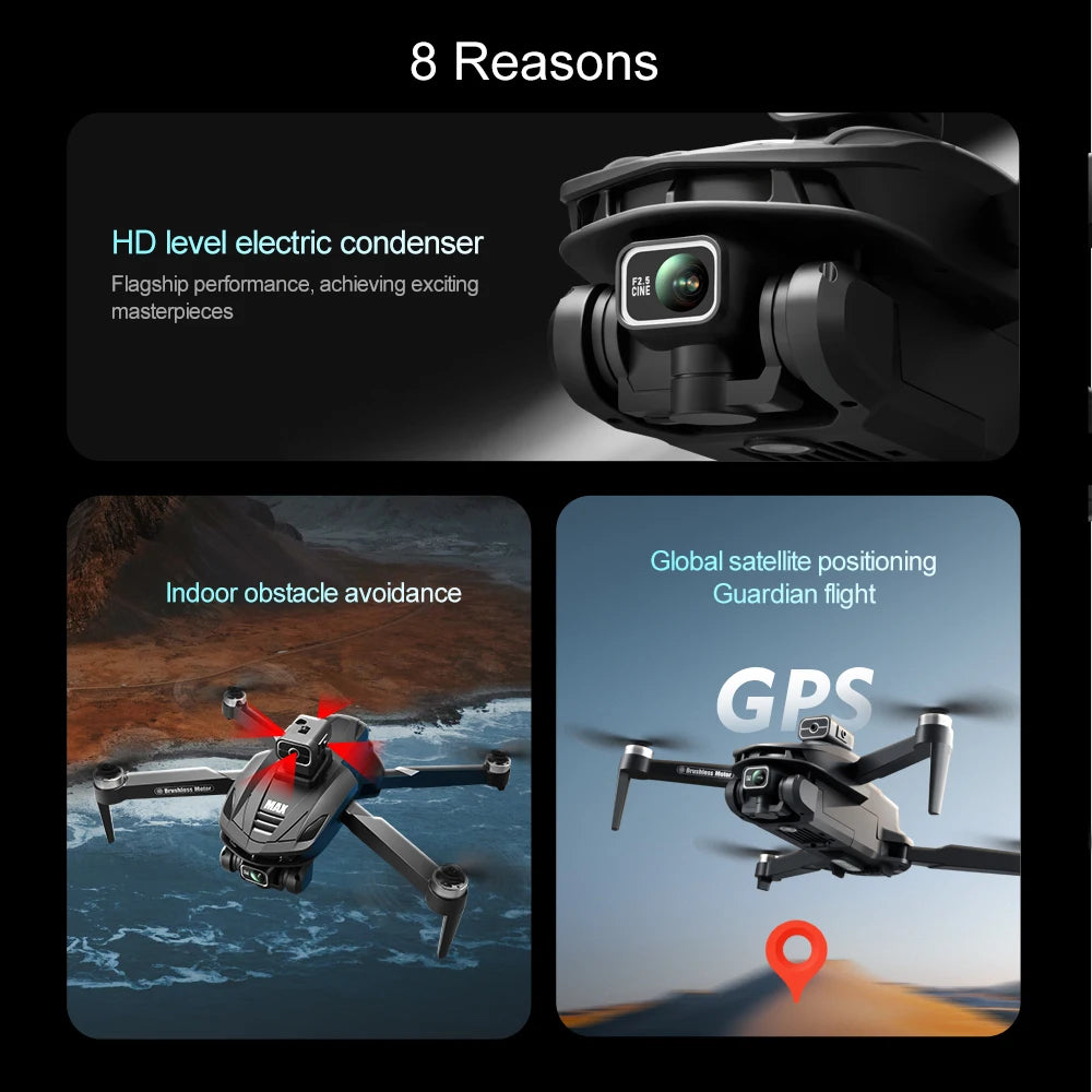 NEW V168 Pro MAX GPS Drone 4K Professional 1080P HD Camera 5G WIFI FPV Drone Brushless Motor 2 Batteries 4.5 Inch Large Screen Remote Control Quadcopter Boys Toys