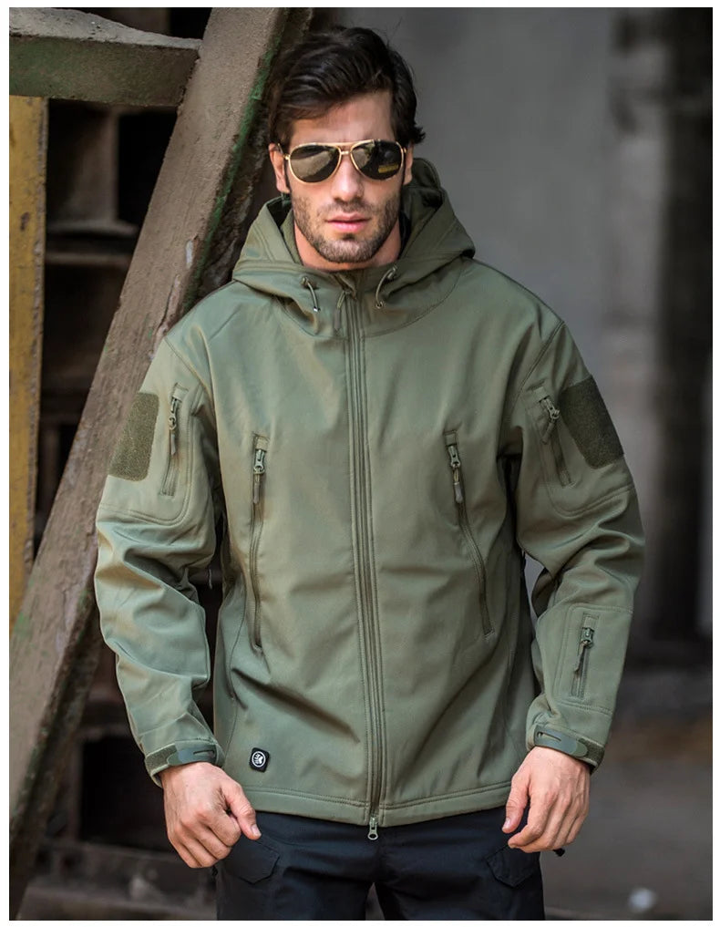 Men’s Tactical Waterproof Soft Shell Jacket with Hood – Windproof