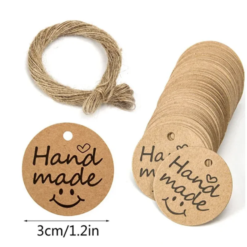 Ručne vyrobené ďakovné darčekové štítky – sada 100 kusov kraftového papiera