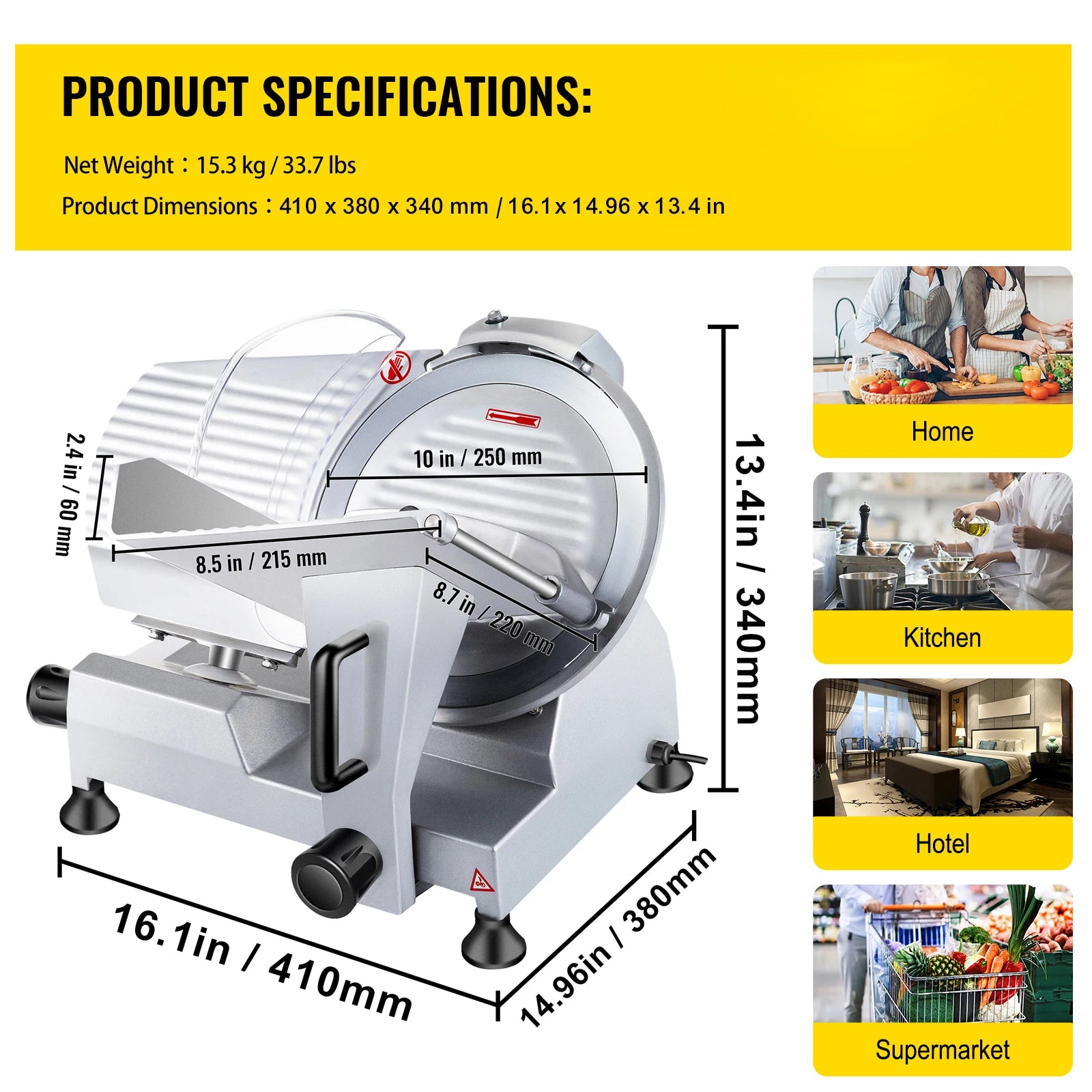 Trancheuse électrique à viande avec épaisseur réglable, lame de 8 pouces, 200W–340W
