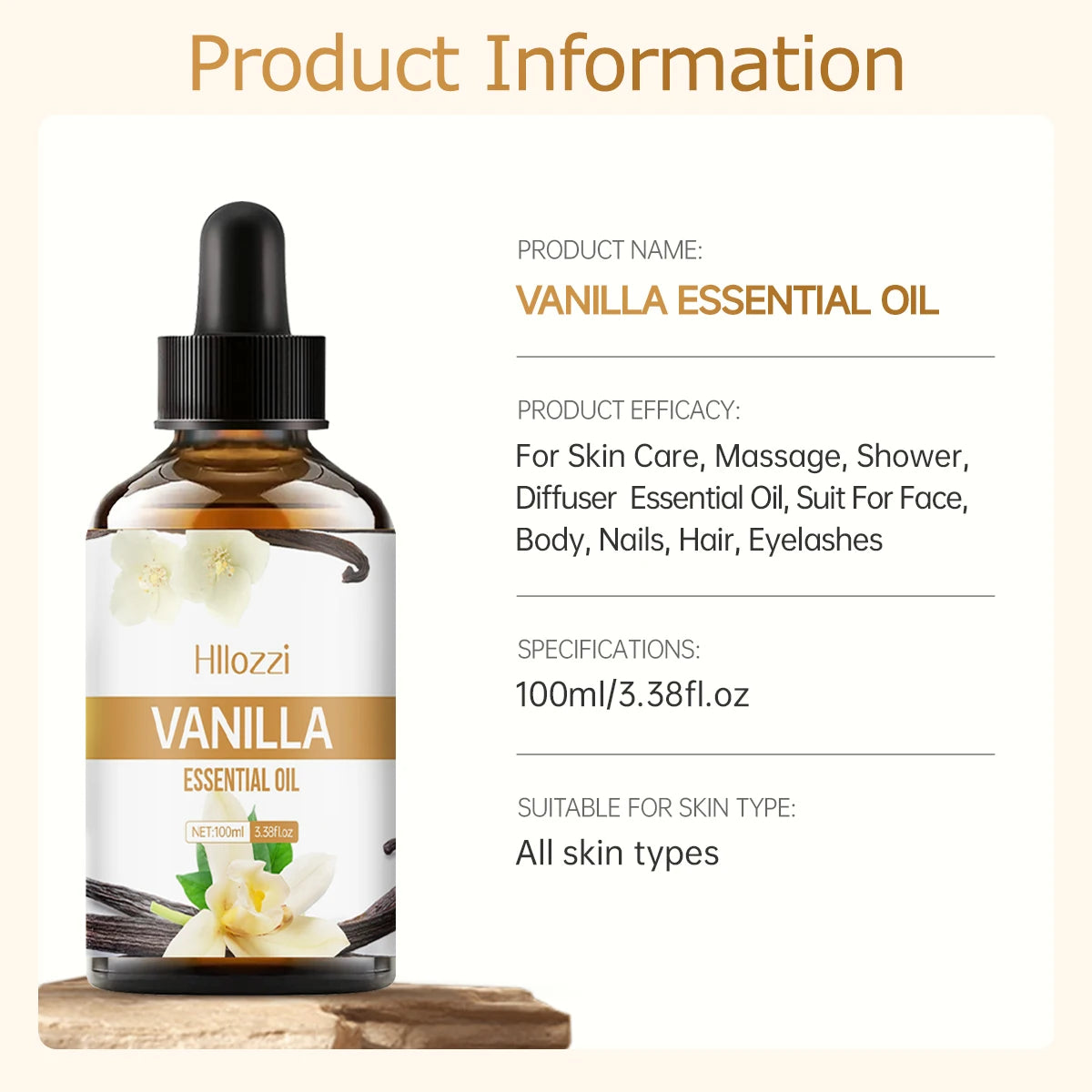 Vanilla essential oil for face, SPU, aromatherapy diffuser, DIY soap, suitable for all skin types, long-lasting fragrance 