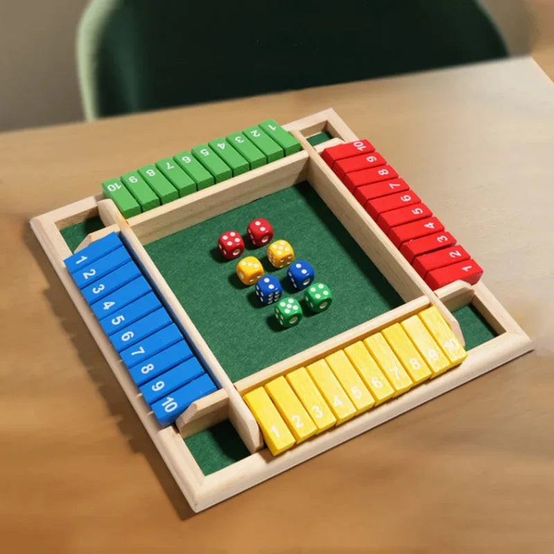 Four-Sided Wooden Shut-the-Box Dice Game