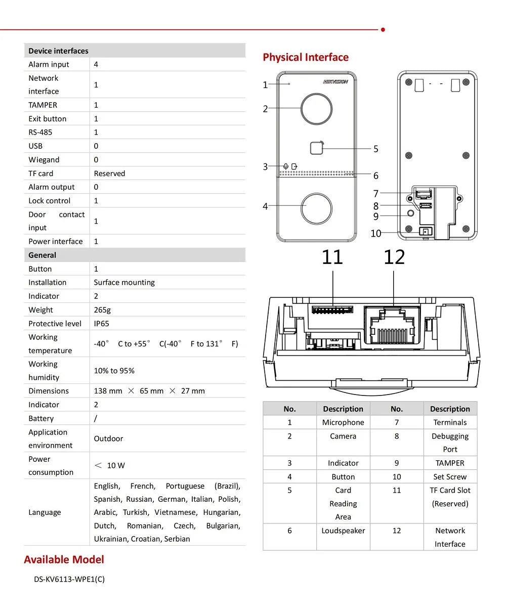 HIKVISION DS-KIS603-P(C) Multi-language 802.3af POE Video intercom KIT,include DS-KV6113-WPE1(C) & DS-KH6320-WTE1 & Power supply hikvision