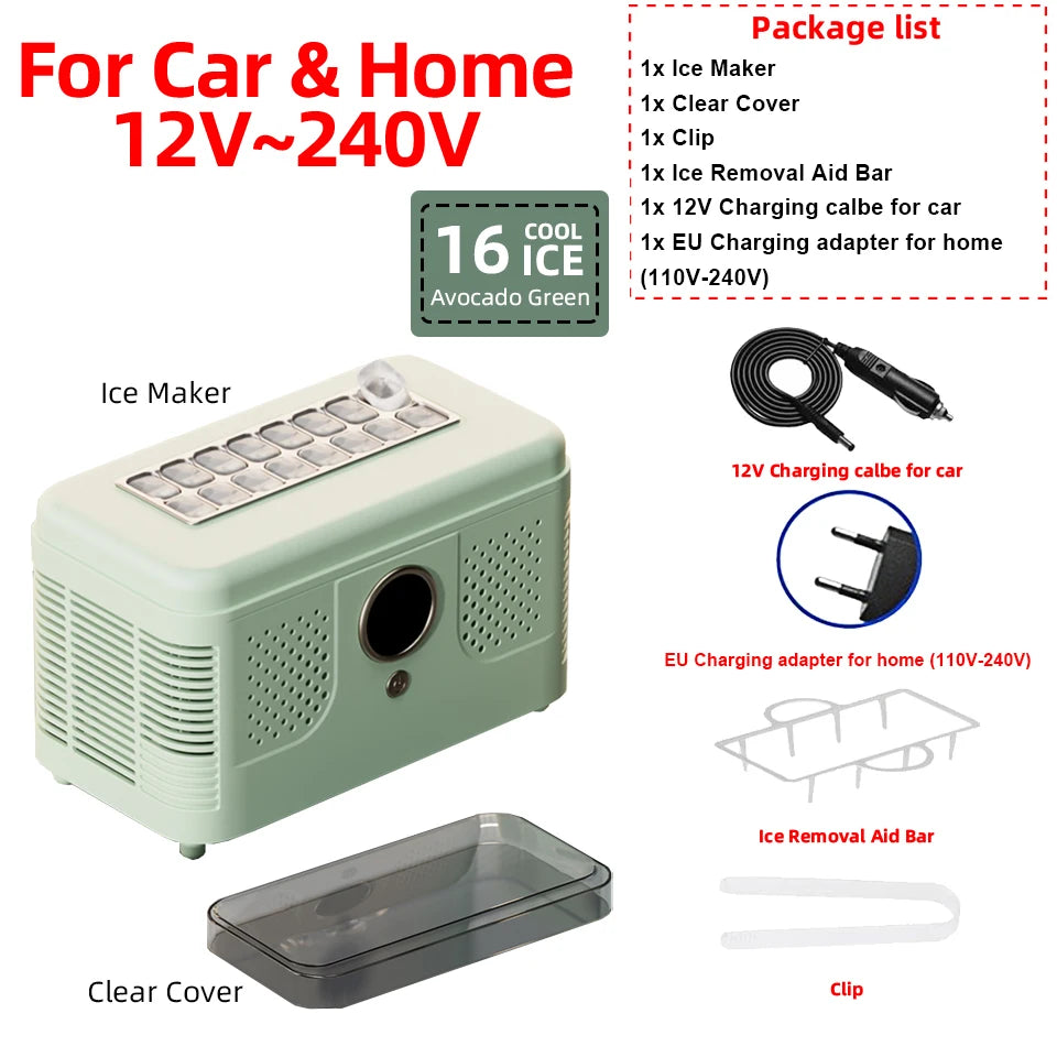 Portable Car Ice Maker Dual Use for Car & Home Perfect for Outdoor Camping Dormitory and Family Use Ice Ready in 15 Minutes ﻿