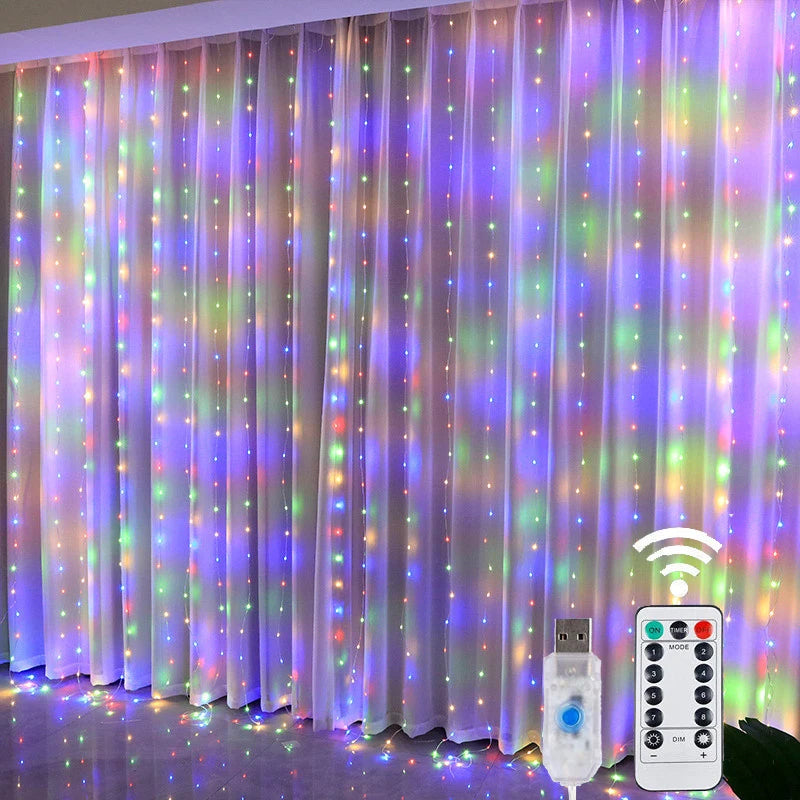USB LED světelný závěs s dálkovým ovládáním, 8 režimů