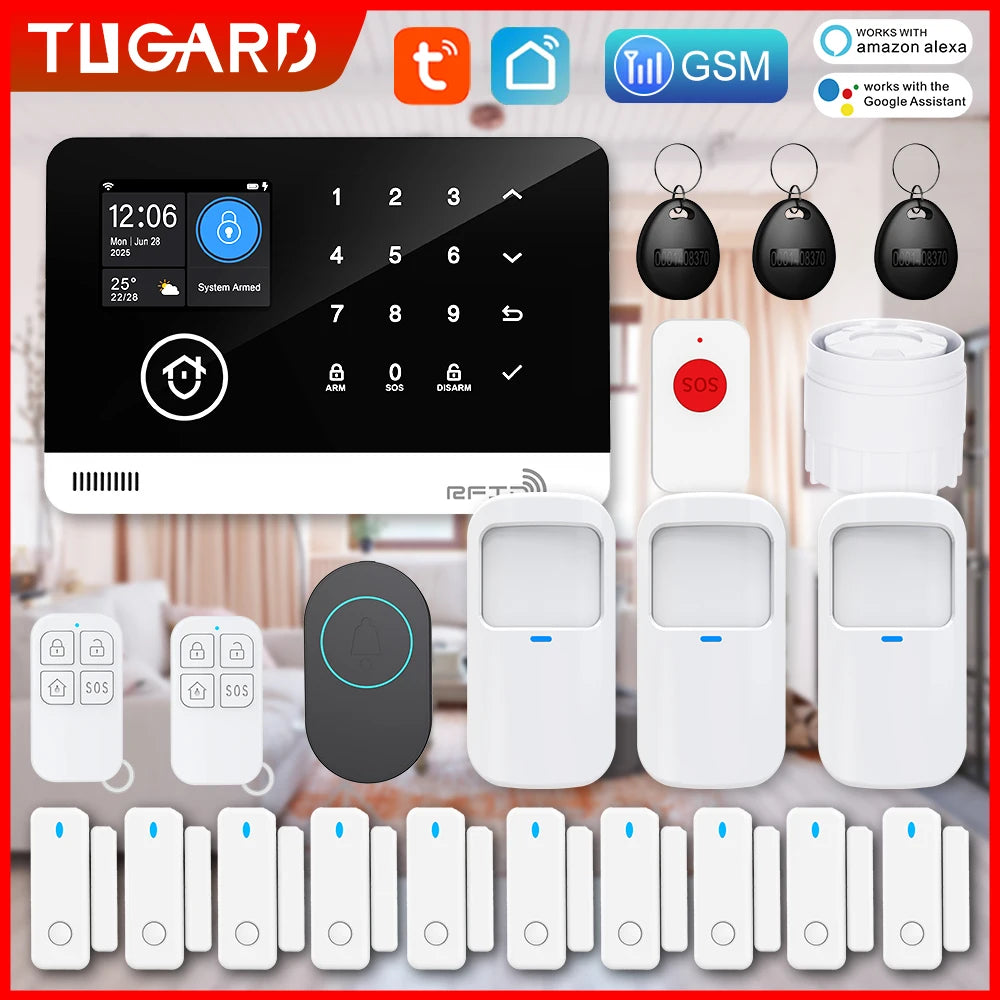Tugard Tuya Smart Domový Bezpečnostný Alarm SystémKit WiFi GSM Bezdrôtový 120dB siréna Pohybový senzor Aplikácia na diaľkové ovládanie Domáci asistent Alarmas Para Casa