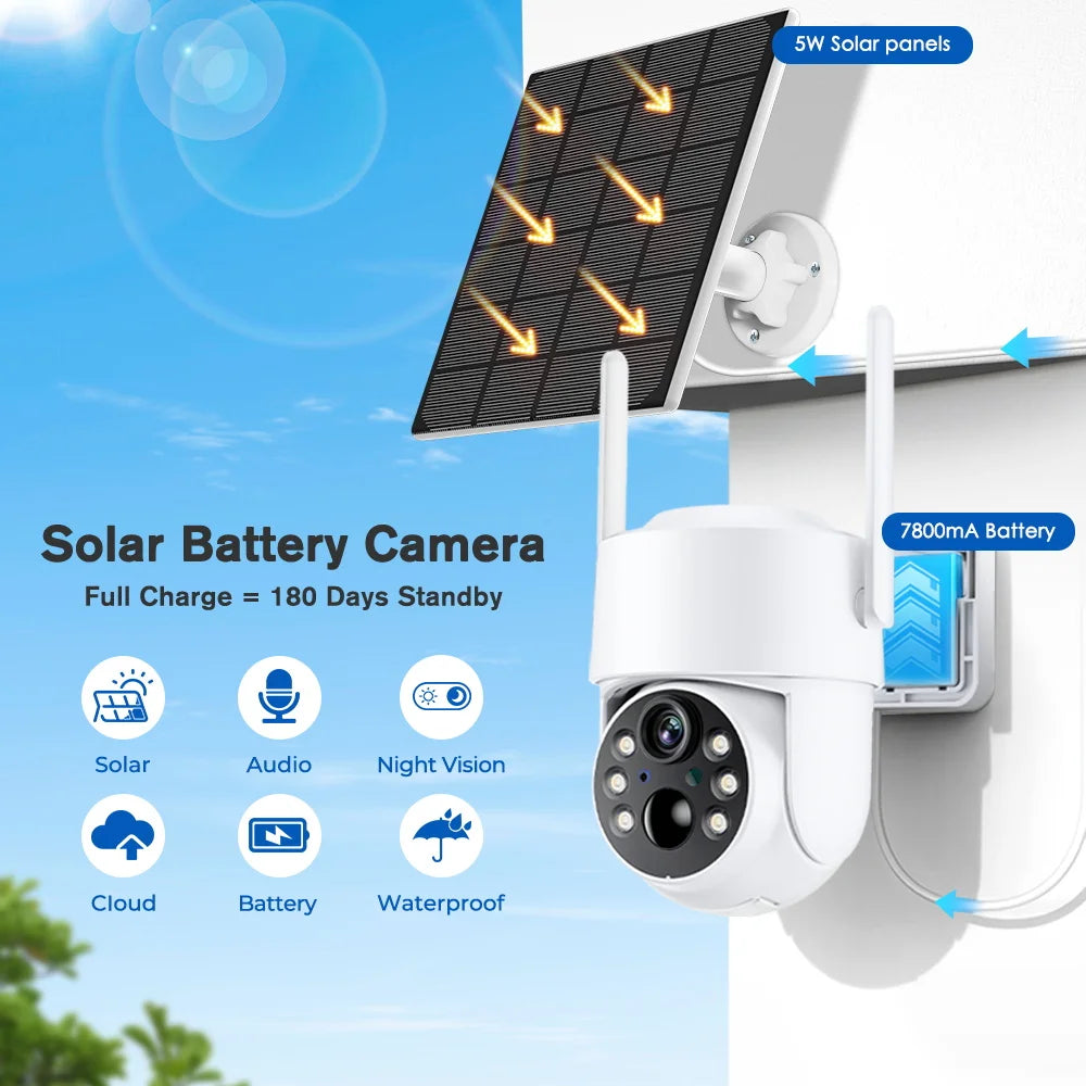 WiFi PTZ Camera Outdoor Wireless Solar IP Camera 4MP HD Built-in Battery Video Surveillance Camera Long Time Standby iCsee APP 
