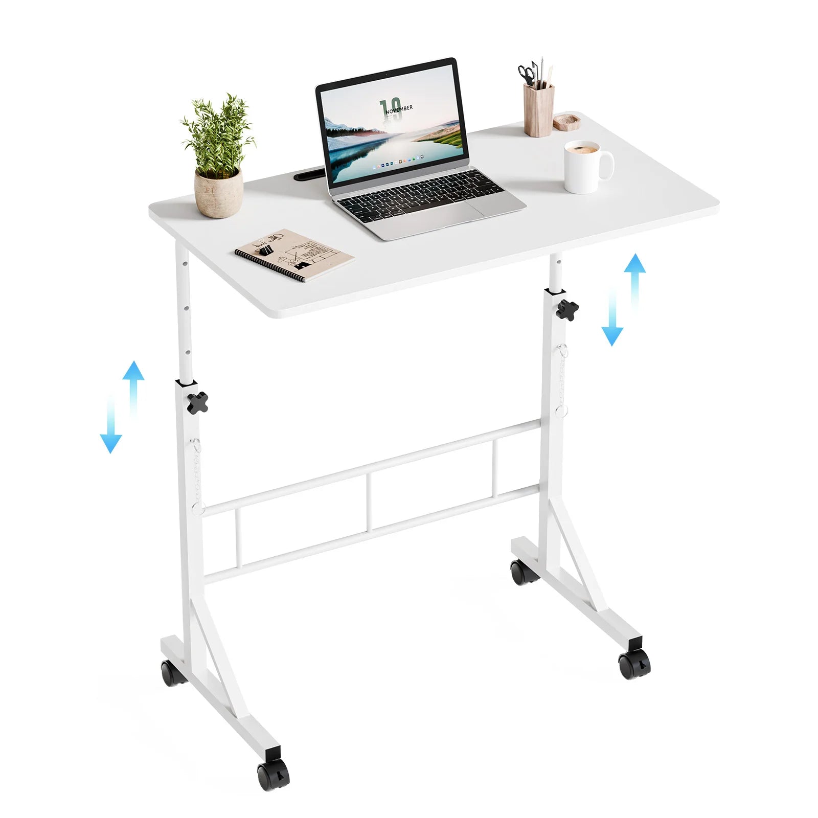 Adjustable Mobile Standing Desk with Locking Wheels for Home Office