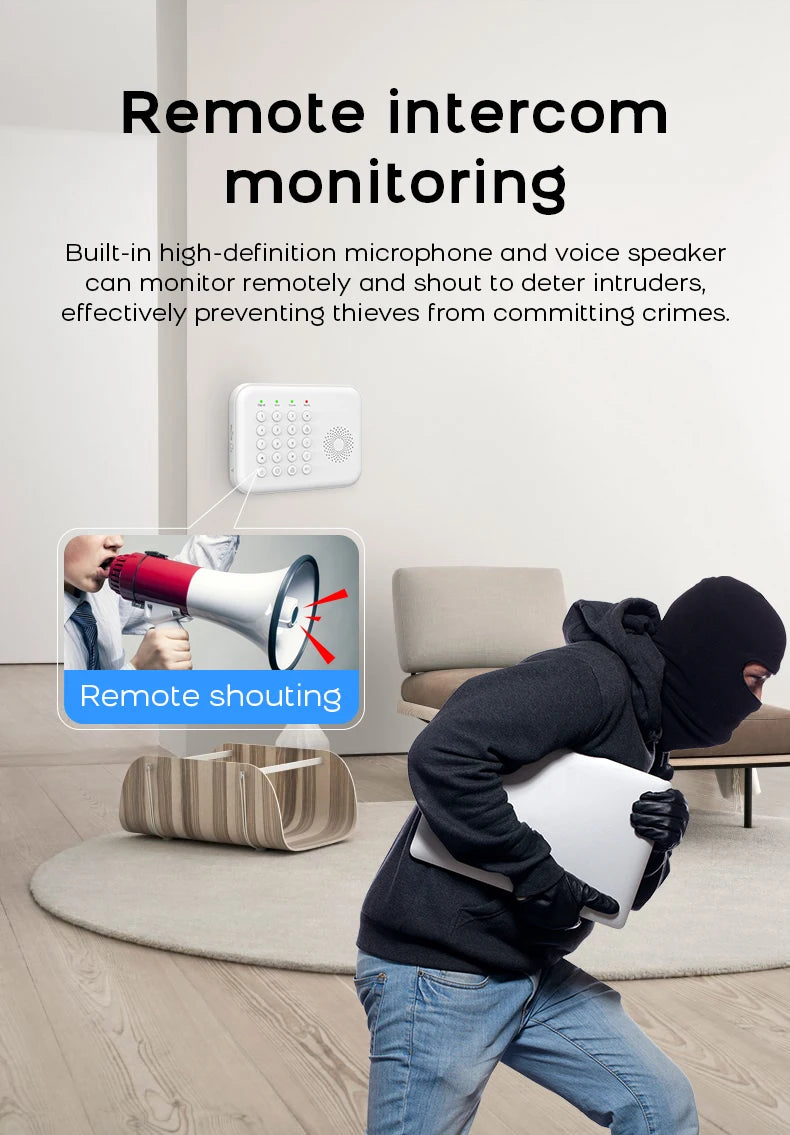 PGST 4G WiFi Home Burglar Anti Theft Security Alarm Complete Kit Works with Tuya Works with Smart Life Smart App Remote Control Wireless Sensor Combination Standby Power Backup Alarm System Apartment Villa Store Warehouse Eur