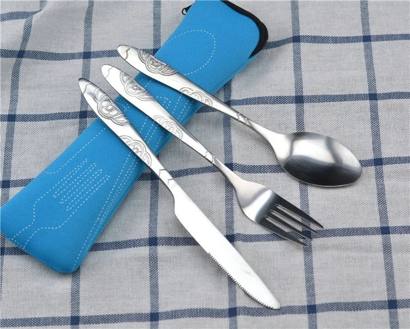 Picnic Set Tableware Washable with Zipper Travel Cutlery Kit Case Portable Pouch for Dinner Household Tool Travel Camping Spoon 