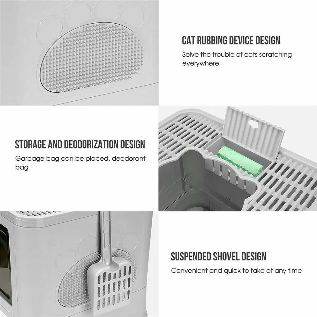 Foldable Cat Litter Box with Front Entry and Top Exit