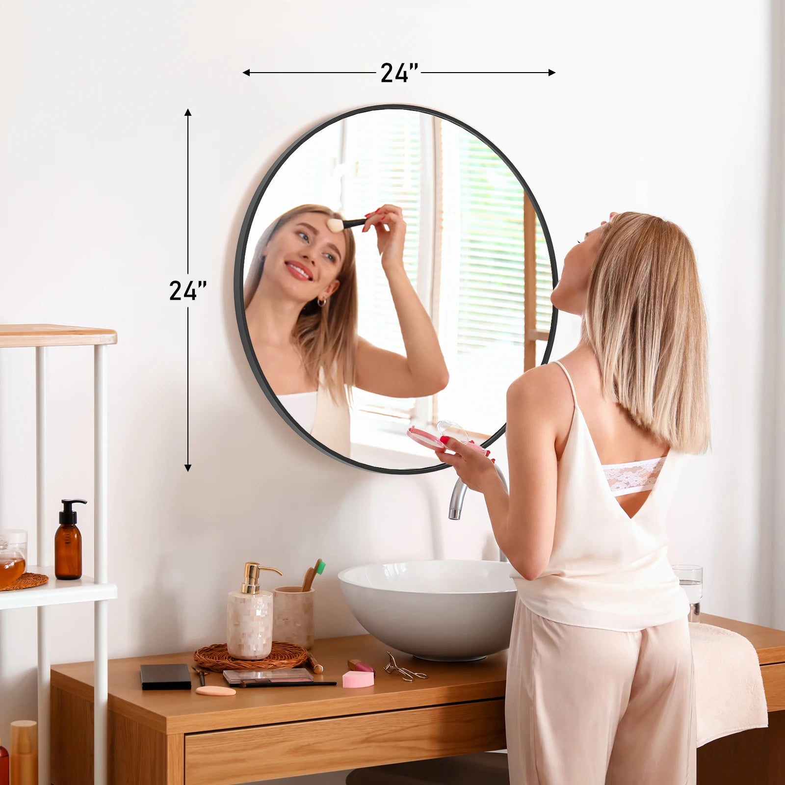 30 Inch Gold Round Wall Mirror with Metal Frame & Clear Glass