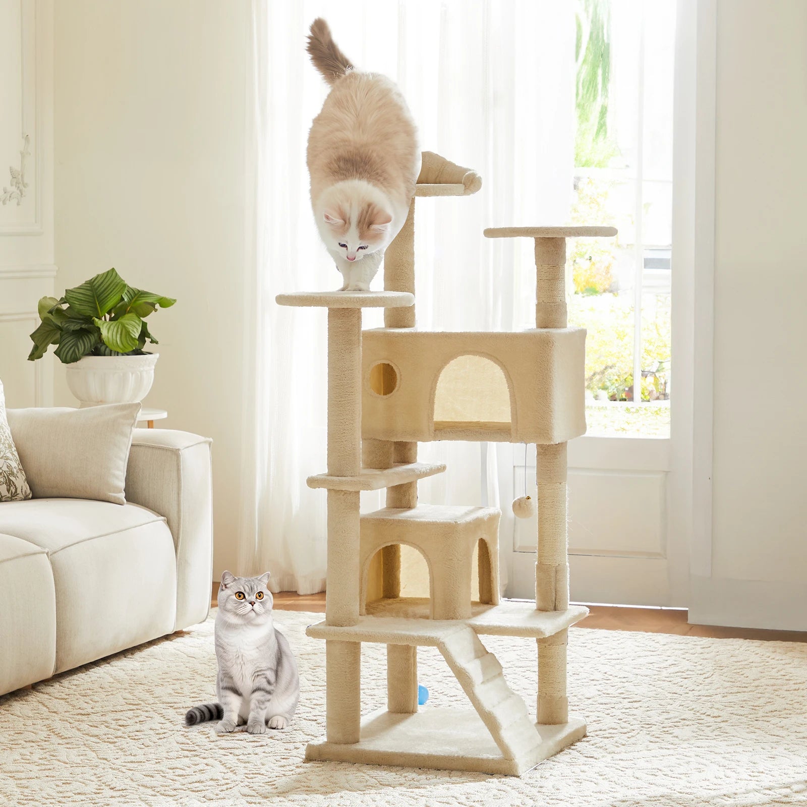 54in Multi-Level Cat Tree Tower with Condo & Sisal Scratching Posts