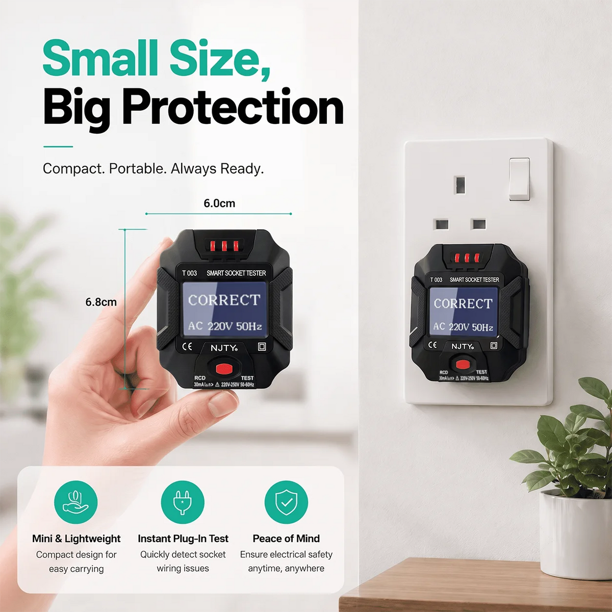 T003-UK digitale stopcontacttester met aardlekschakelaarfunctie