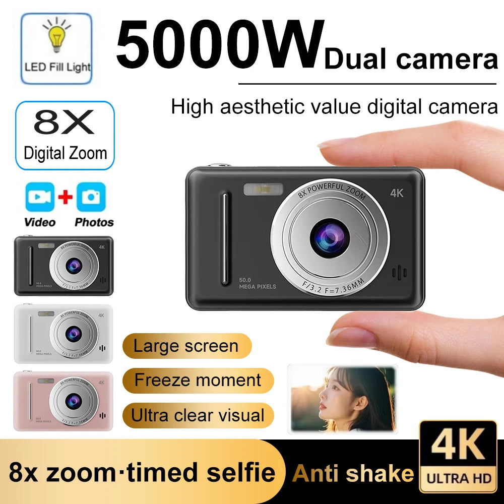 4K Compact Digital Camera with Autofocus and 8x Zoom