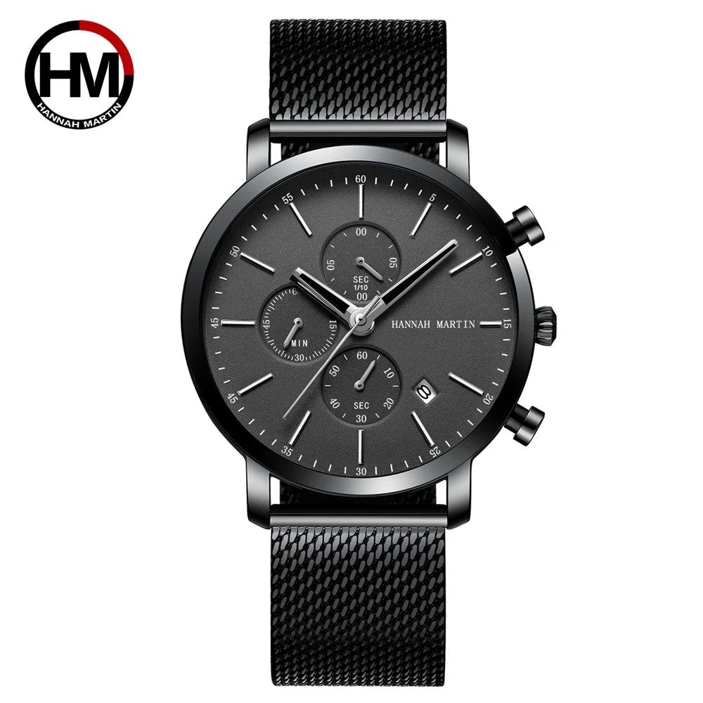 Hannah Martin Men's Stainless Steel Business Sports Quartz Watch