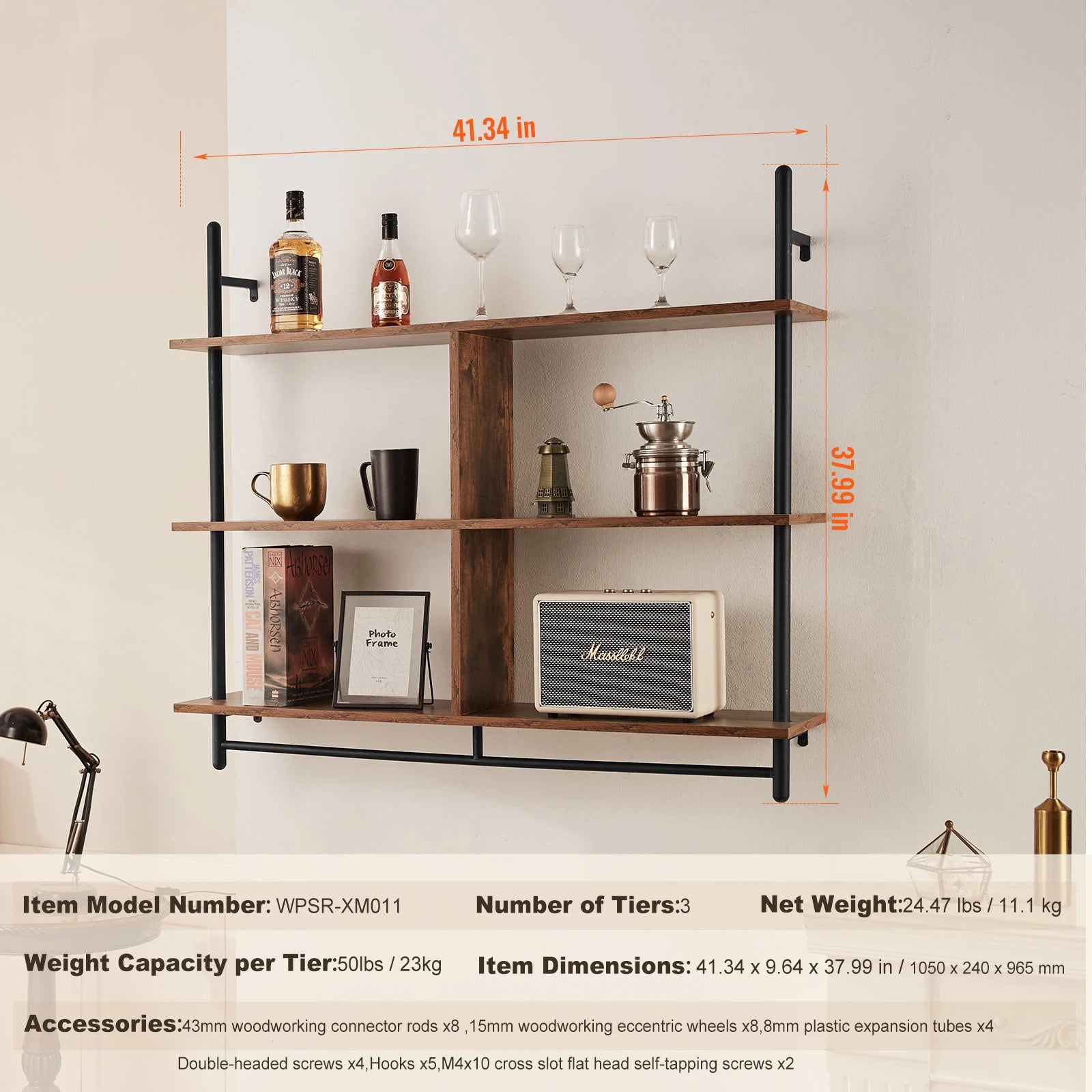 Industrial Pipe Wall Mount Floating Shelf Rack