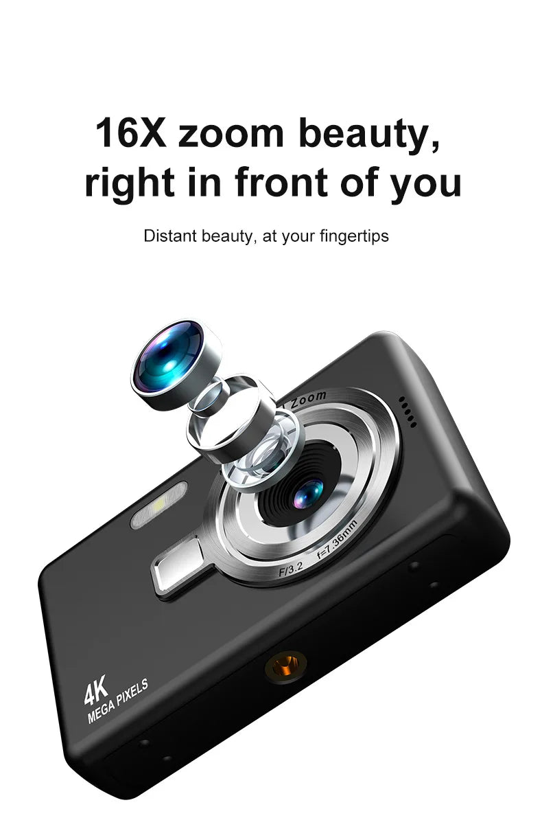 Kid CCD 1080P Digital Camera 96MP Autofocus Vlogging Camera 16X Zoom Video Camcorder 2.4 Inch IPS Screen for Adult Photography