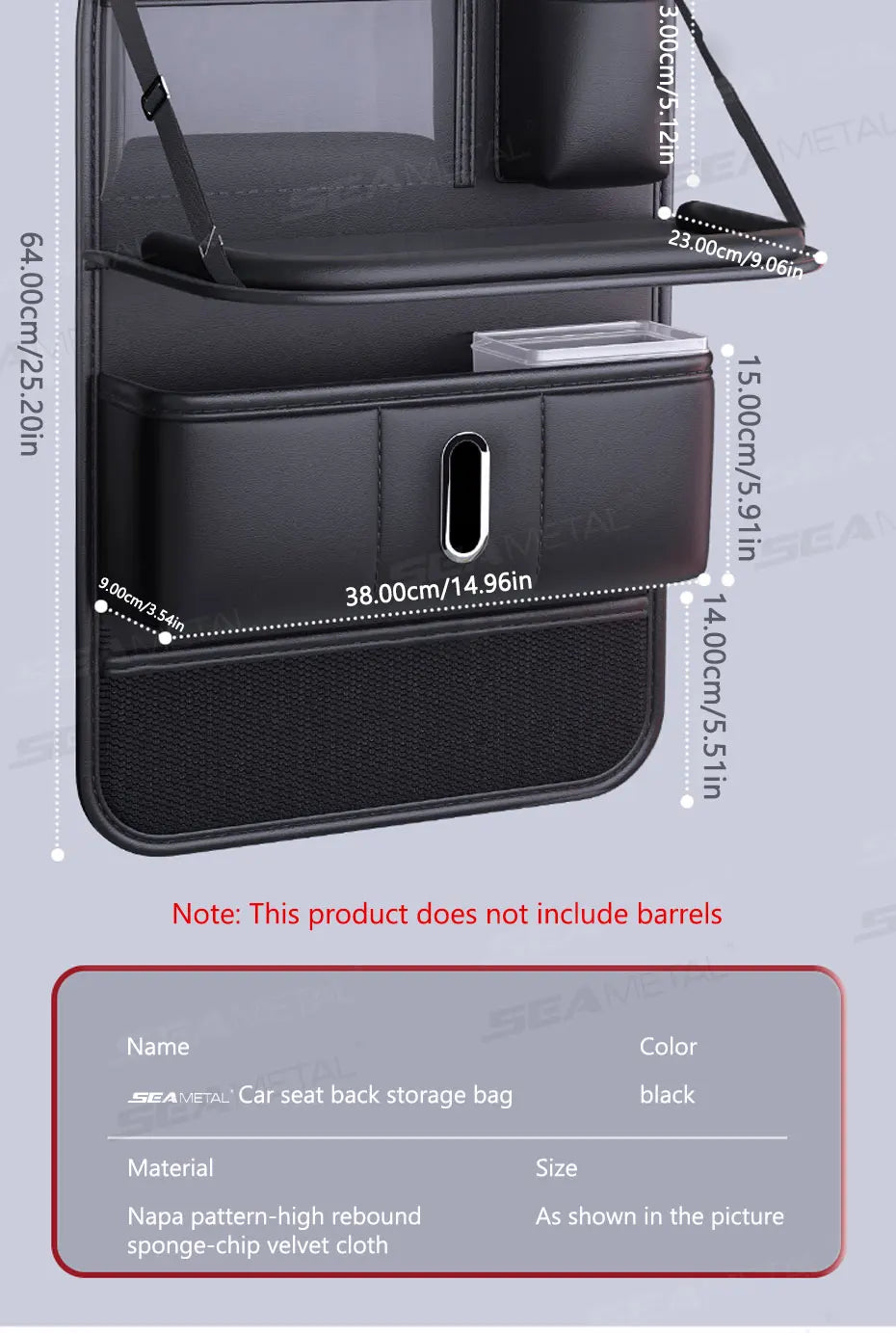 SEAMETAL Car Seat Back Organizer with Foldable Tray Multi-Pocket Car Backseat Storage Bag Wear-Resistant Anti-Kick Pad for Kids