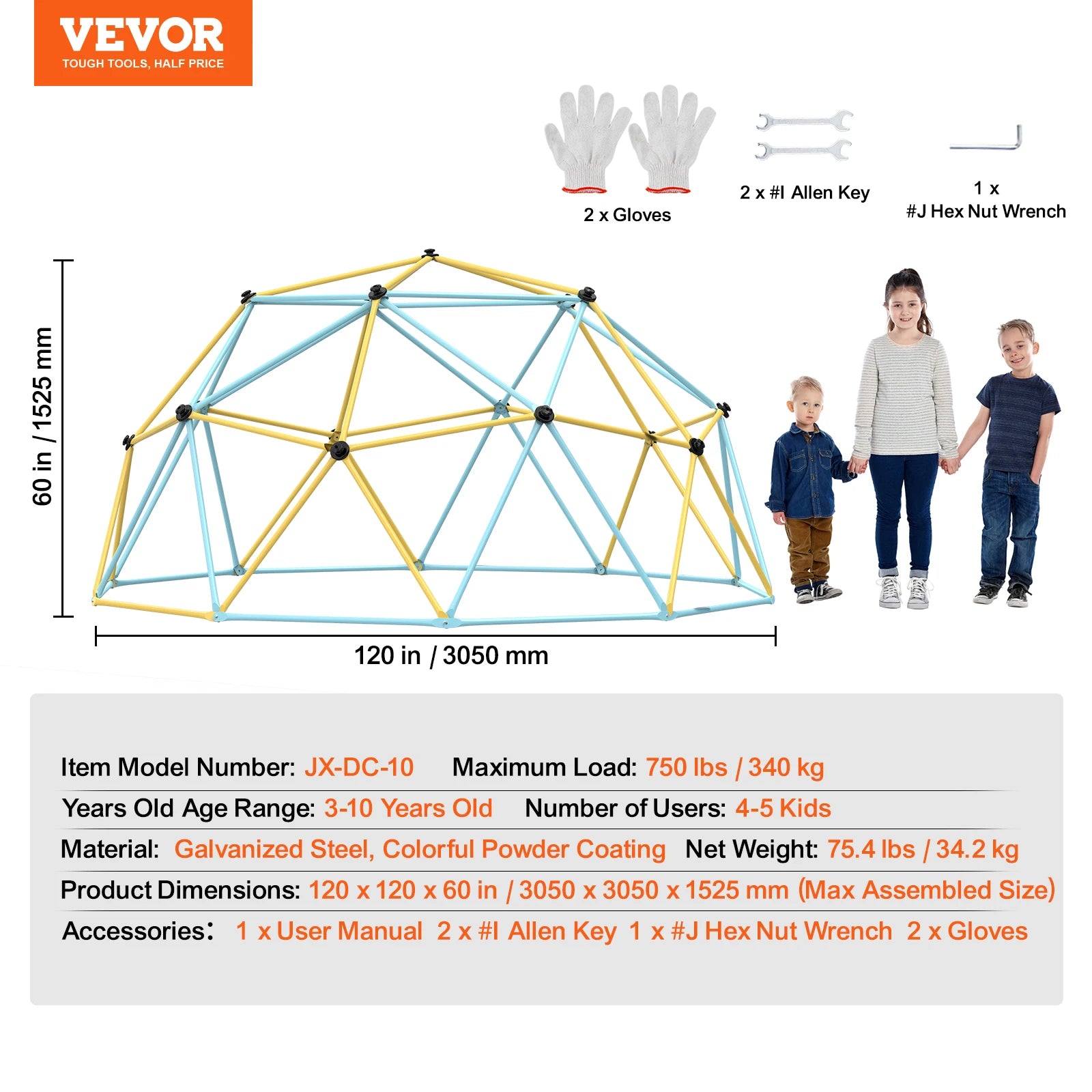 Kids Climbing Dome Jungle Gym with Swing & Hammock (6–12FT)