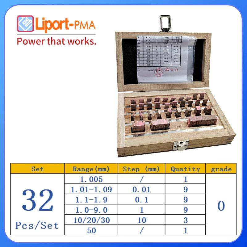 32-Piece Steel Gauge Block Set - Grade Options