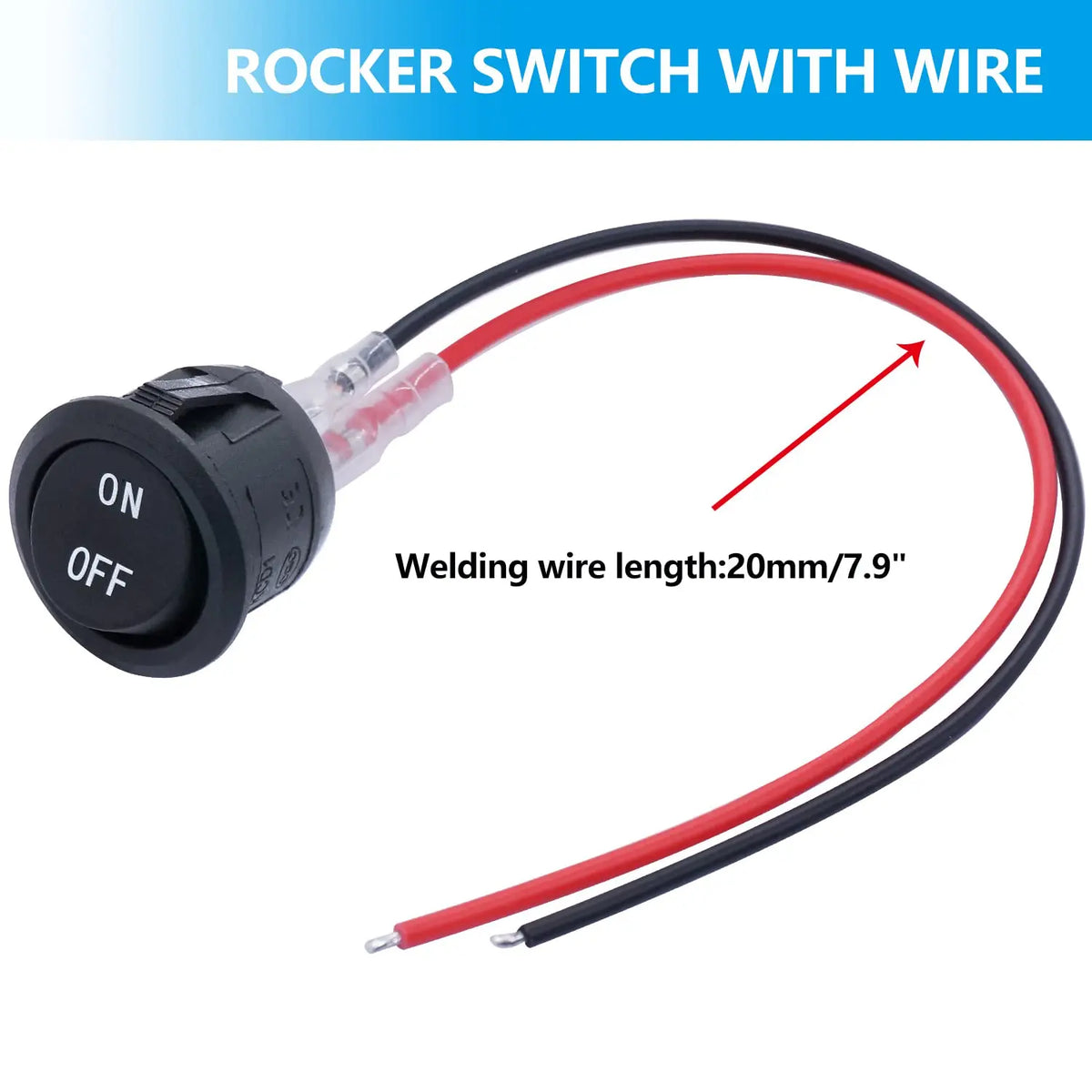 Rund vippebryter med av/på, SPST, 20 mm, miniatyrbryter for 12 V DC, 12 V for bil, campingbil, 2 pinner