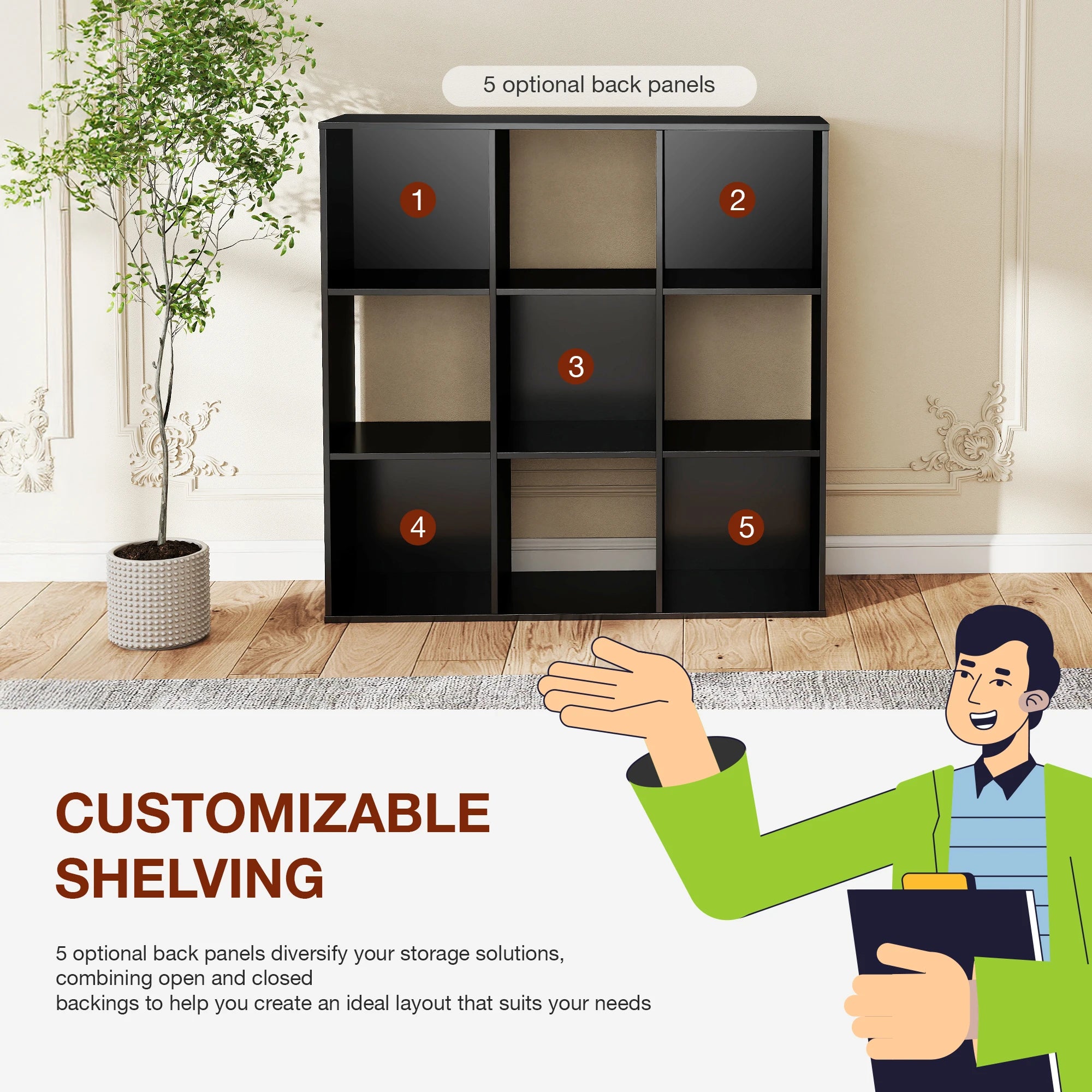 9 Cube Storage Organizer Wooden Bookcase Shelf for Home