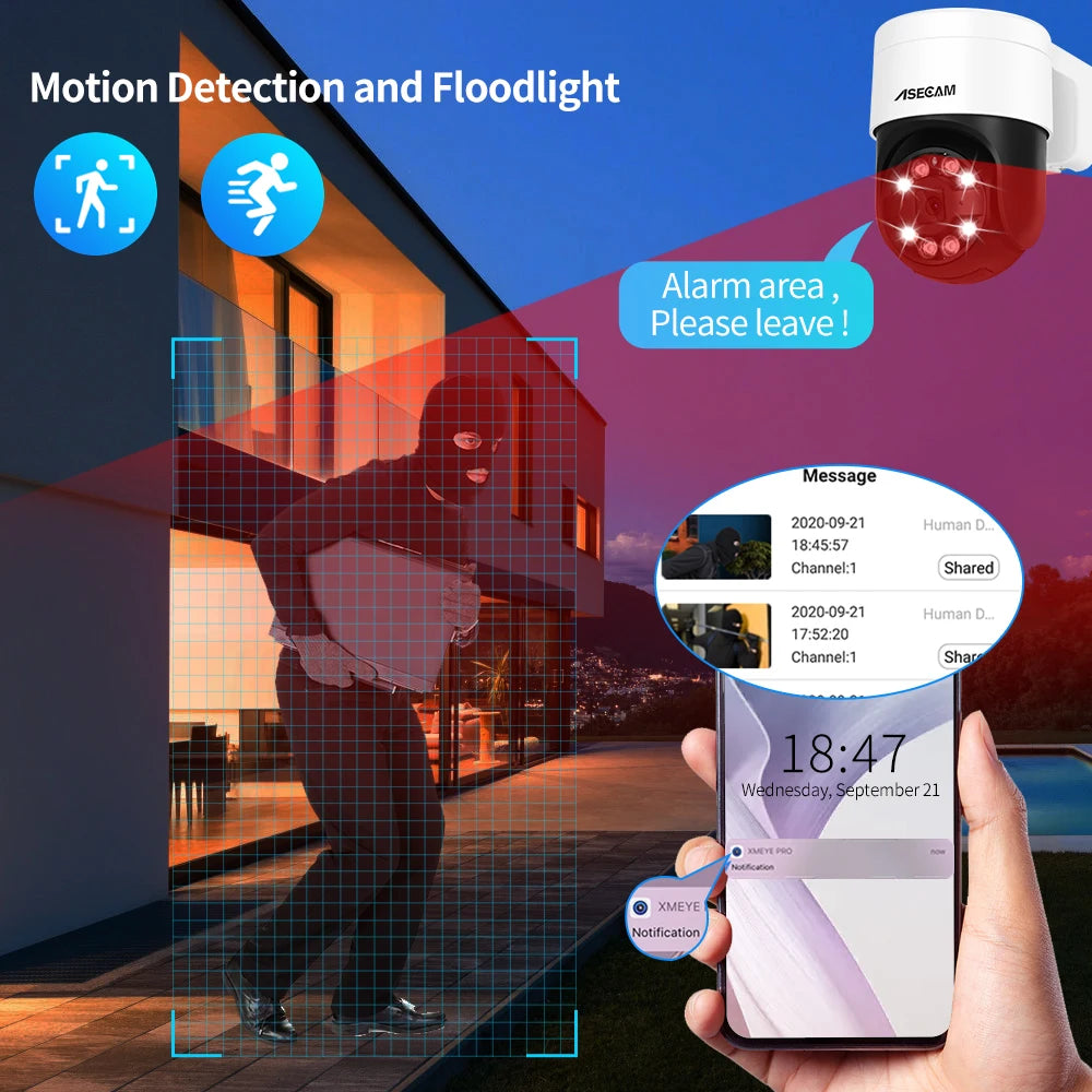 8MP 4K PTZ IP Security Camera with Face Detection, Audio, PoE and Color Night Vision